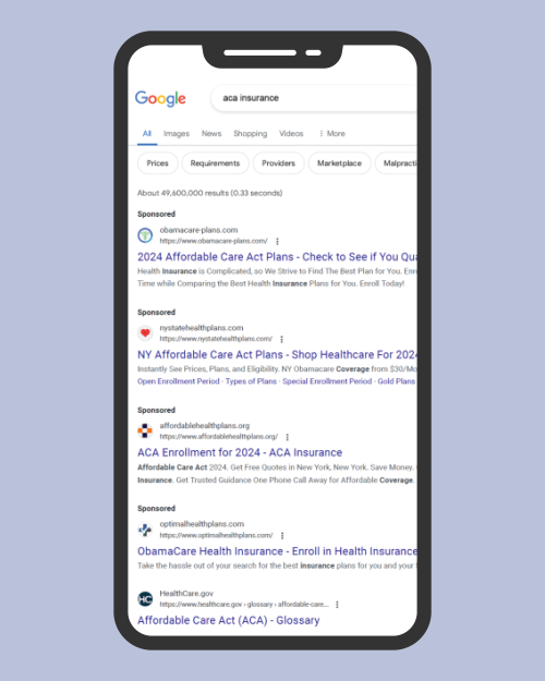 website listing of search results